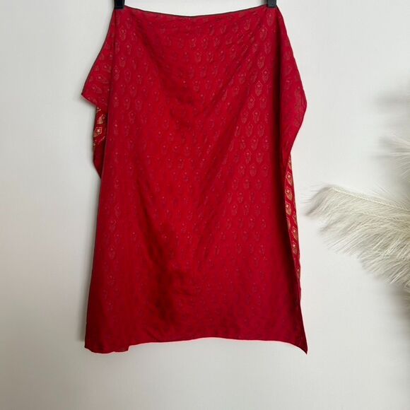 Symbology Red and Gold Feather Print Scarf - Picture 6 of 7